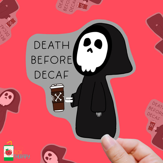 Death Before Decaf – Grim & Grounded vinyl sticker